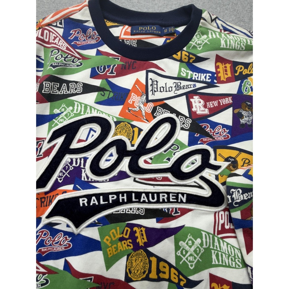 Polo Ralph Lauren Sweatshirt Mens XS Multicolor Pennant Fleece Pullover Logo - Picture 2 of 15
